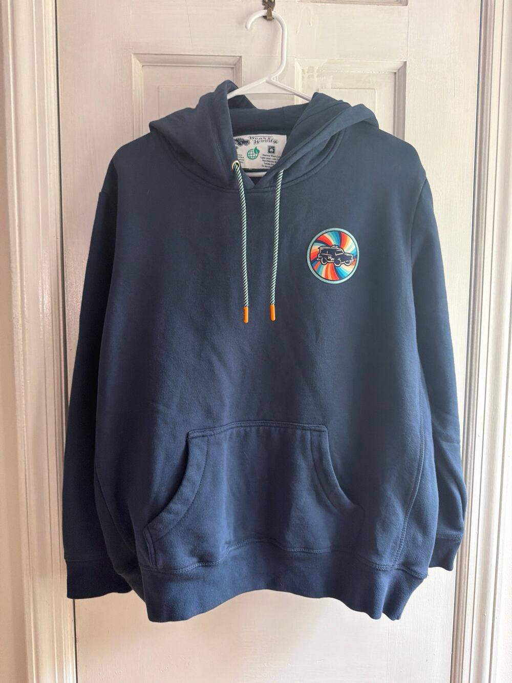 Wears Woody Retro Rainbow Wagon Fleece Hoodie Navy Blue Large